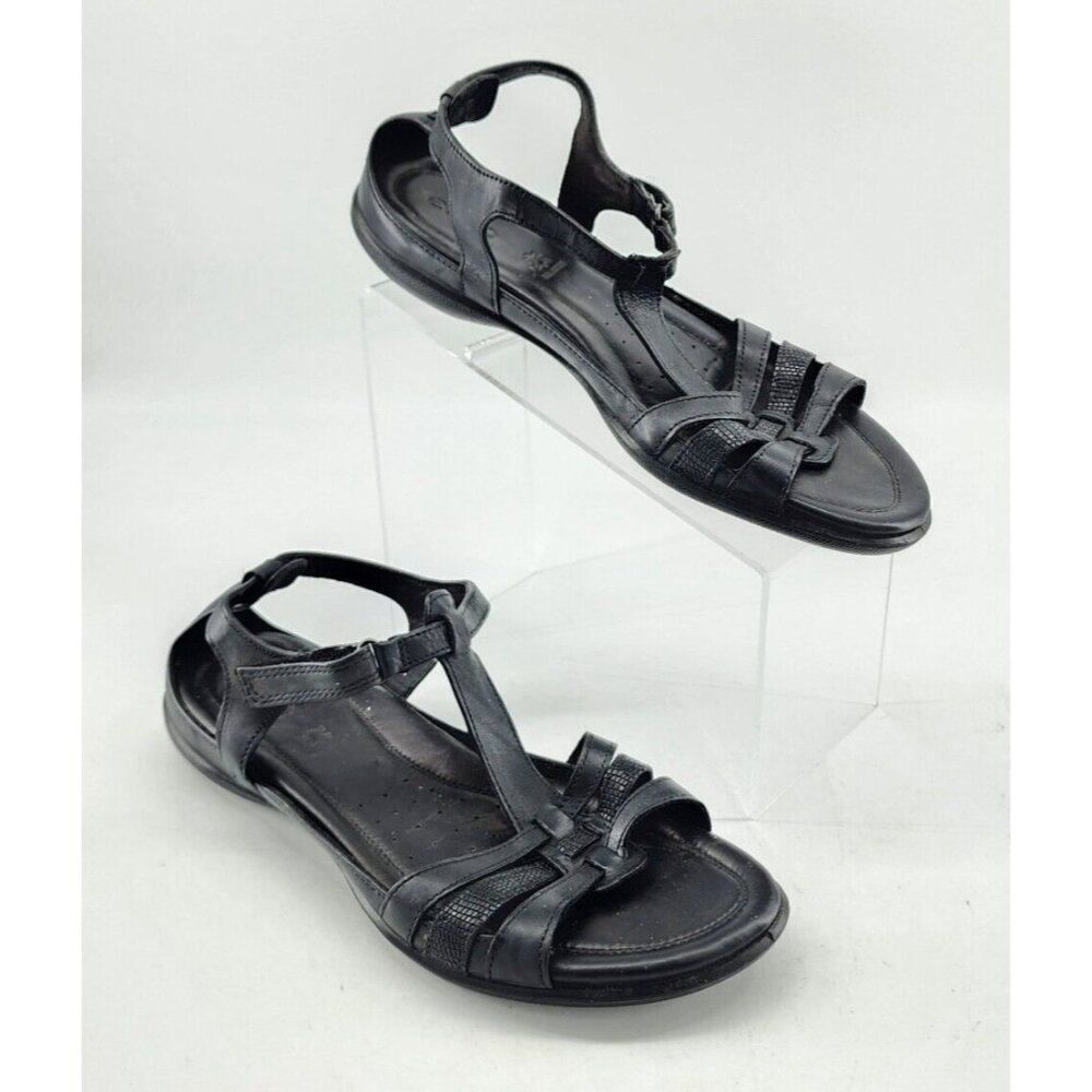 ECCO Women's Flash T-Strap‎ Strappy Ankle Flat Sandals Black Sz 42 US 11-11.5